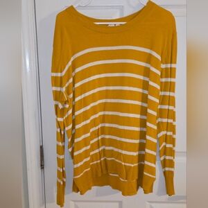 GAP Mustard and White Striped Crew Neck Sweater